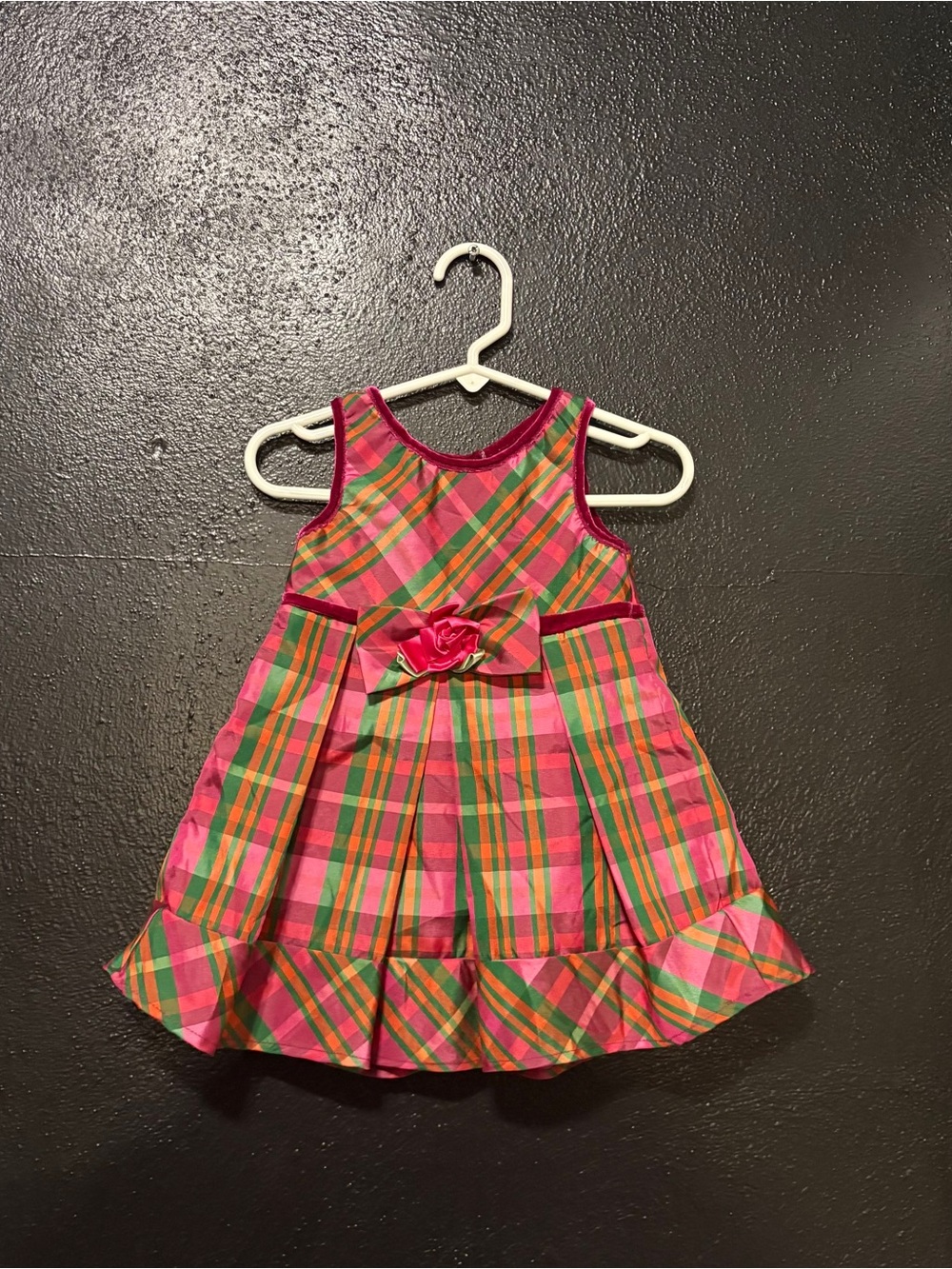 Youngland Pink Plaid Dress with Green & Orange Accents 18M
